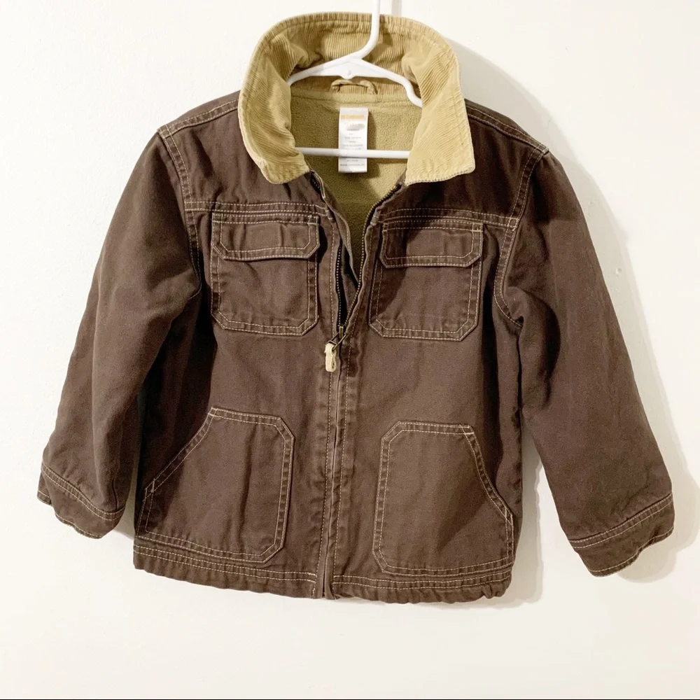Gymboree Rugged Fully Lined Barn Coat with Corduroy Collar Pockets Brown and Tan